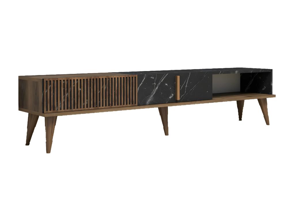 Nobellea TV stand with 2 doors and 1 shelf, 180cm, Dark wood and Black marble effect, WTAU21129