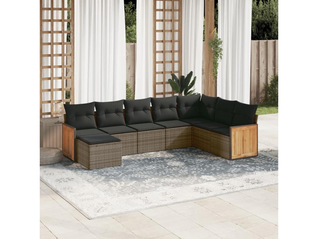 8-piece garden furniture set with grey resin wicker cushions EKKJ29438