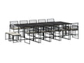 15-piece garden dining set with cushions, black resin wicker OHAK61151