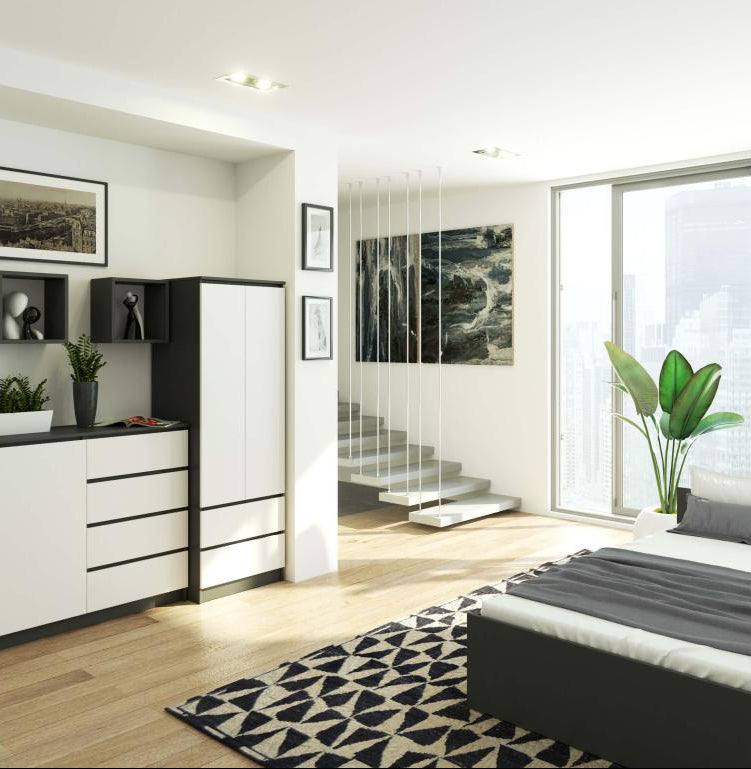 Nobellea S60 Graphite Grey Wardrobe, 60 cm, 2 Doors, 2 Drawers, White Front, 1 Shelf, 60x51x180 cm, UCGL37731