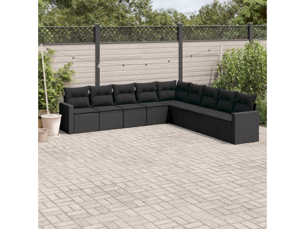 9-piece garden furniture set with cushions, black resin wicker JMME38223