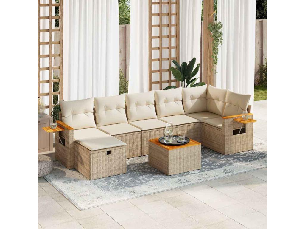 8-piece beige resin wicker garden furniture set with cushions TTAN44944