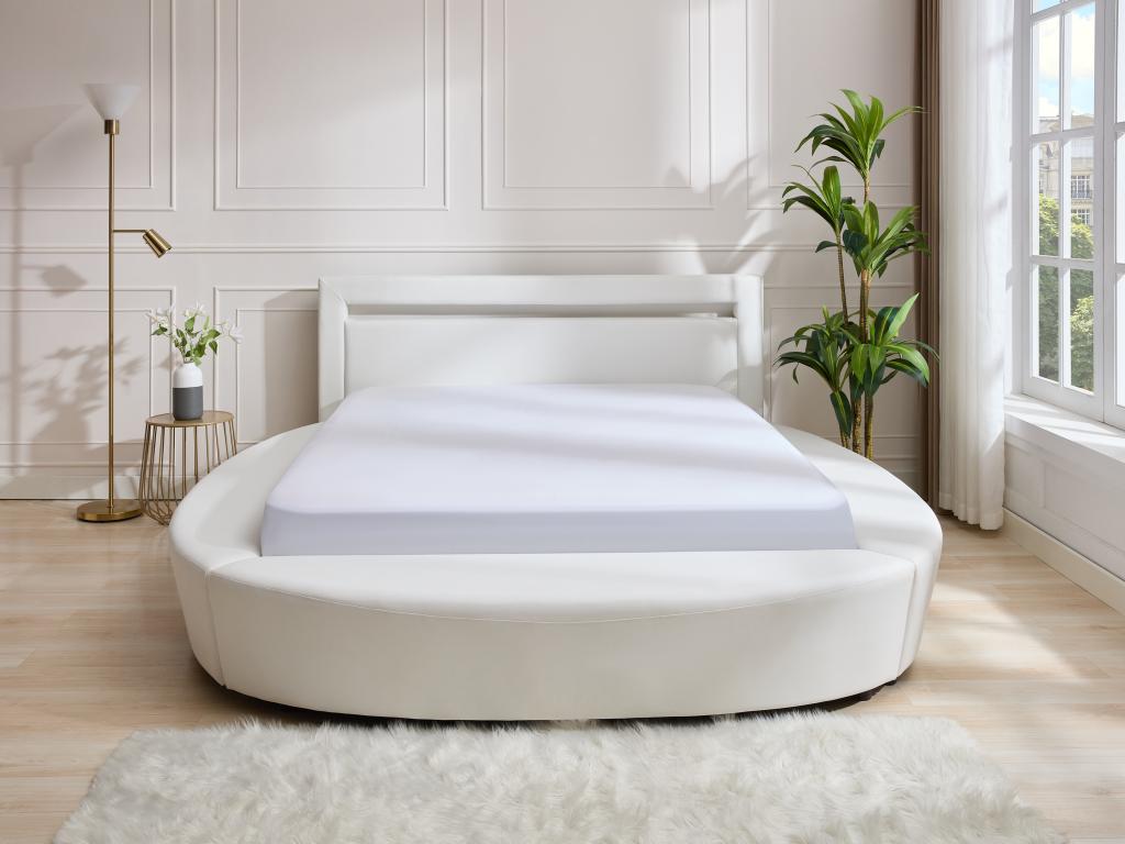 Round bed 180x200 cm - With LEDs - Faux leather - White - Boisona III IEHY38519