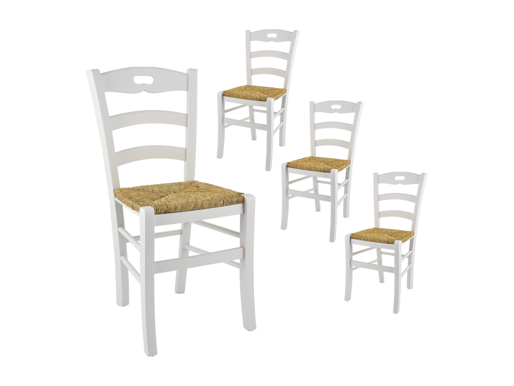 Nobellea - Set of 4 White Lacquered Chairs with Straw Seats EGZP91484