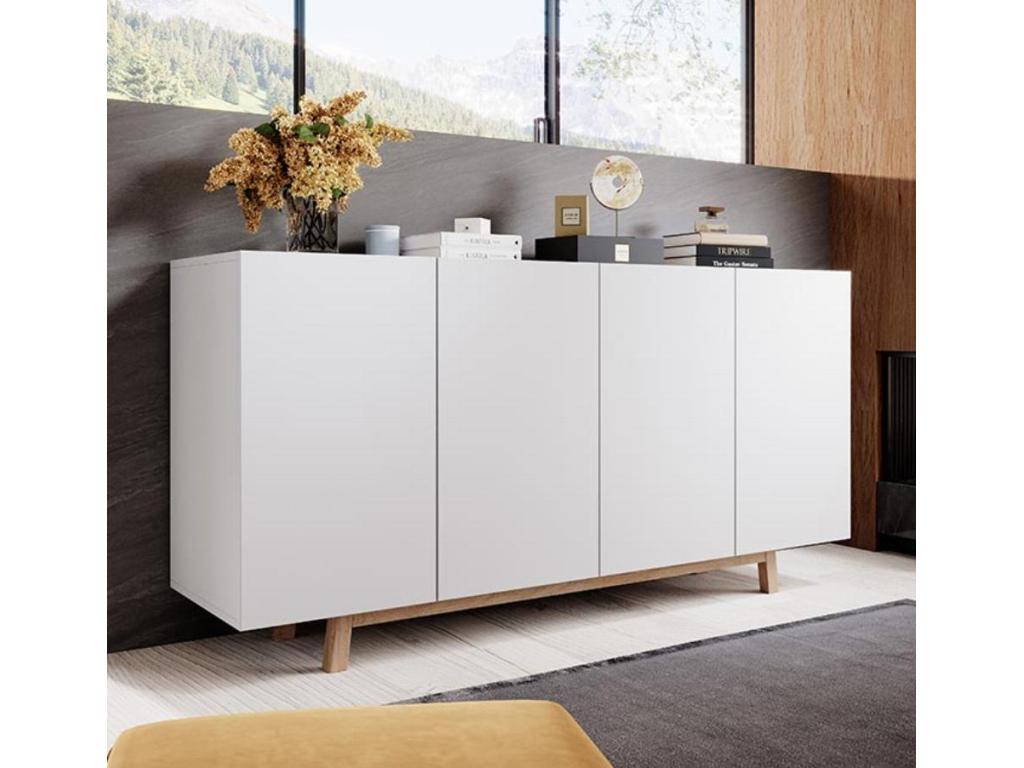 Low sideboard for living room/dining room in white with LED lighting, 160x40x79cm, Nobellea NALH04213