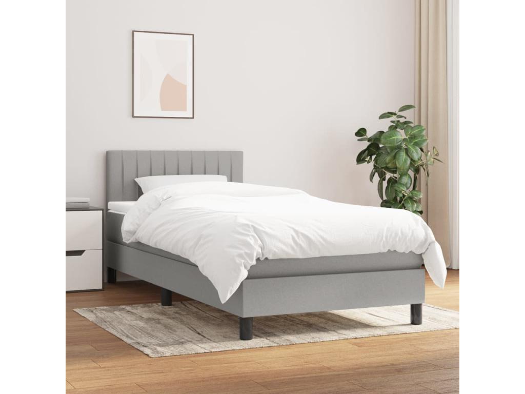 Upholstered bed base with mattress, light grey, 90x200 cm, fabric, 4 UANY20132