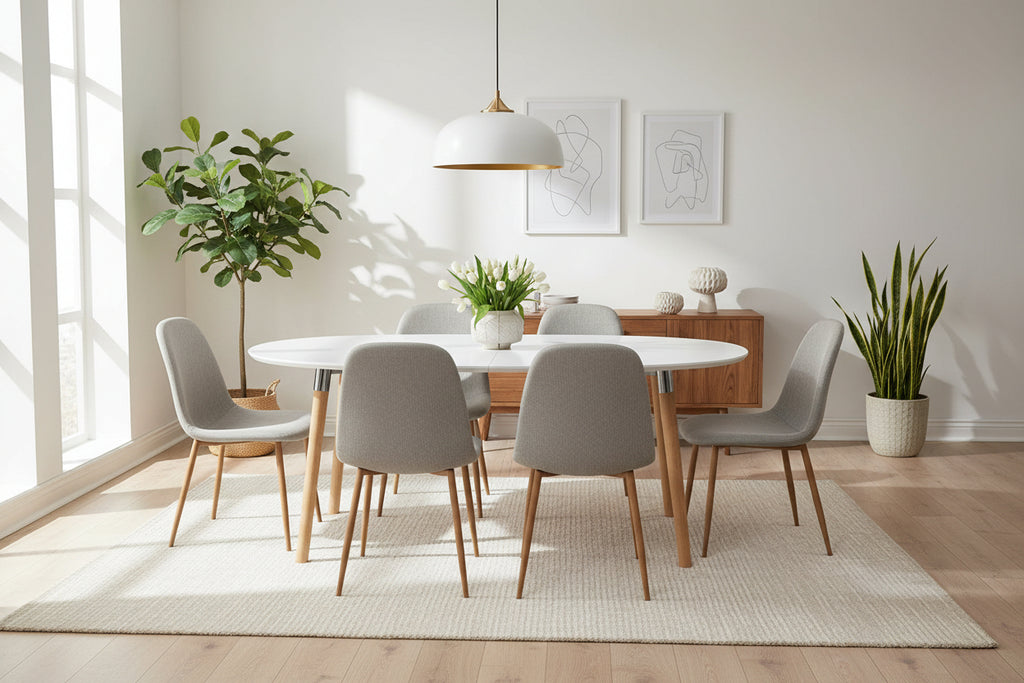 Beautiful dining table 100x170/270 cm with 2 additional place settings in white with Boisona chrome-plated legs. QGGT99789