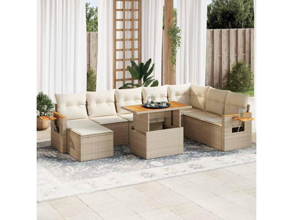 Nobellea 9-piece beige resin wicker garden furniture set with cushions JVSW71936