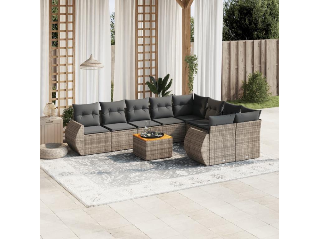 Garden furniture set with cushions, 10 pieces, grey woven resin WVPA48264
