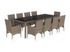 11-piece garden dining set with cushions, grey rattan and glass NJDQ42470