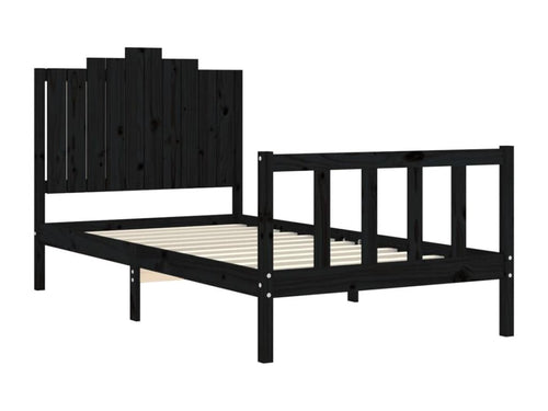 Black bed frame and headboard 100x200 cm solid wood IXAO76046