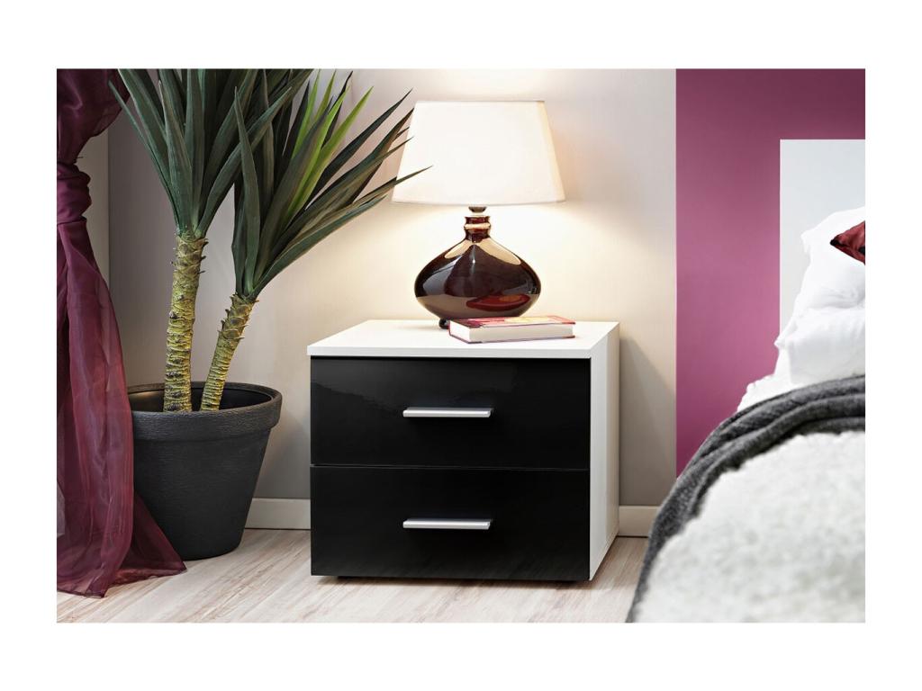 Boisona Bedside Table 50cm White / Black Drawers CZIT75482
