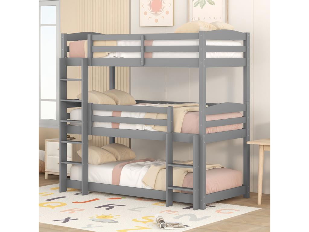 Bunk beds 3x90x200 cm - Three bunk beds for children - MDF wood - Boisona slatted base - Grey HXHD87811