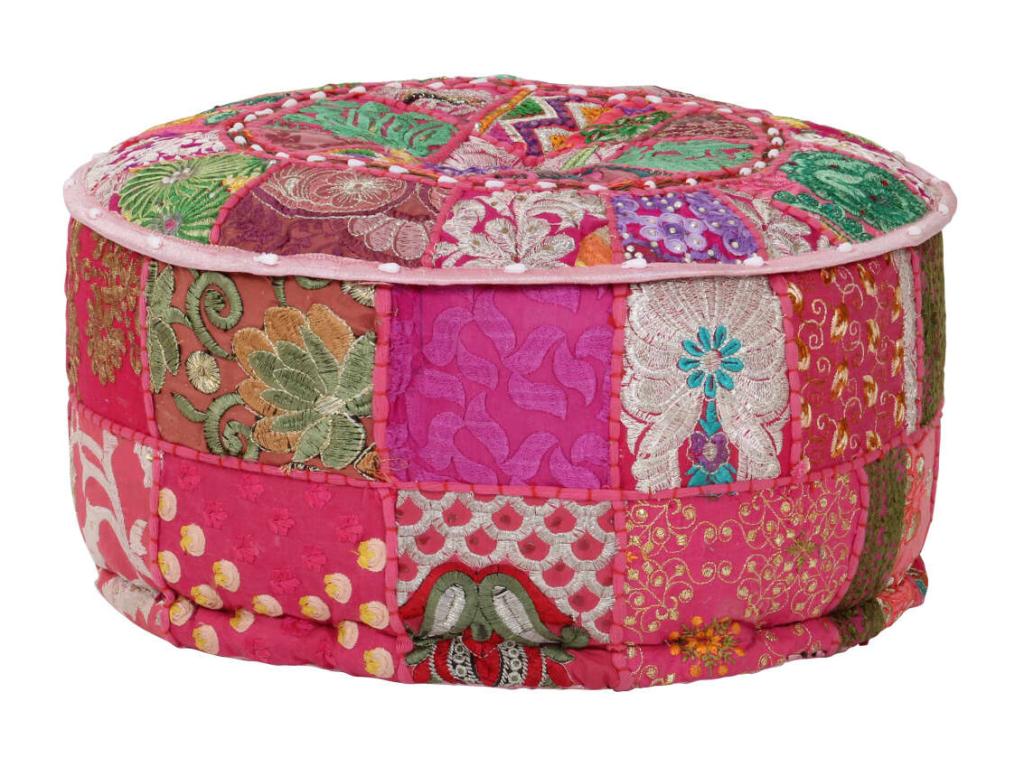 Handmade round cotton pouf from Nobellea, 40x20 cm, Pink BTDO10895
