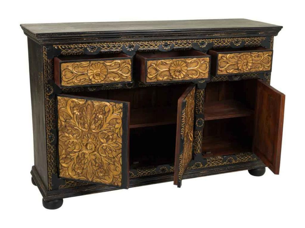 Black carved wooden sideboard 147x45x96h HIMU43044