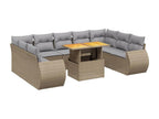 10-piece beige resin wicker garden furniture set with cushions KDNR08871