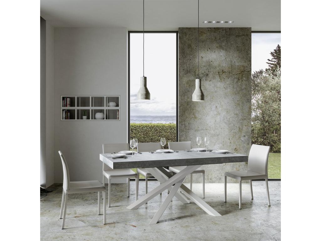 Boisona extendable table 90x200/304 cm, Concrete Grey with white frame, ACIT11474