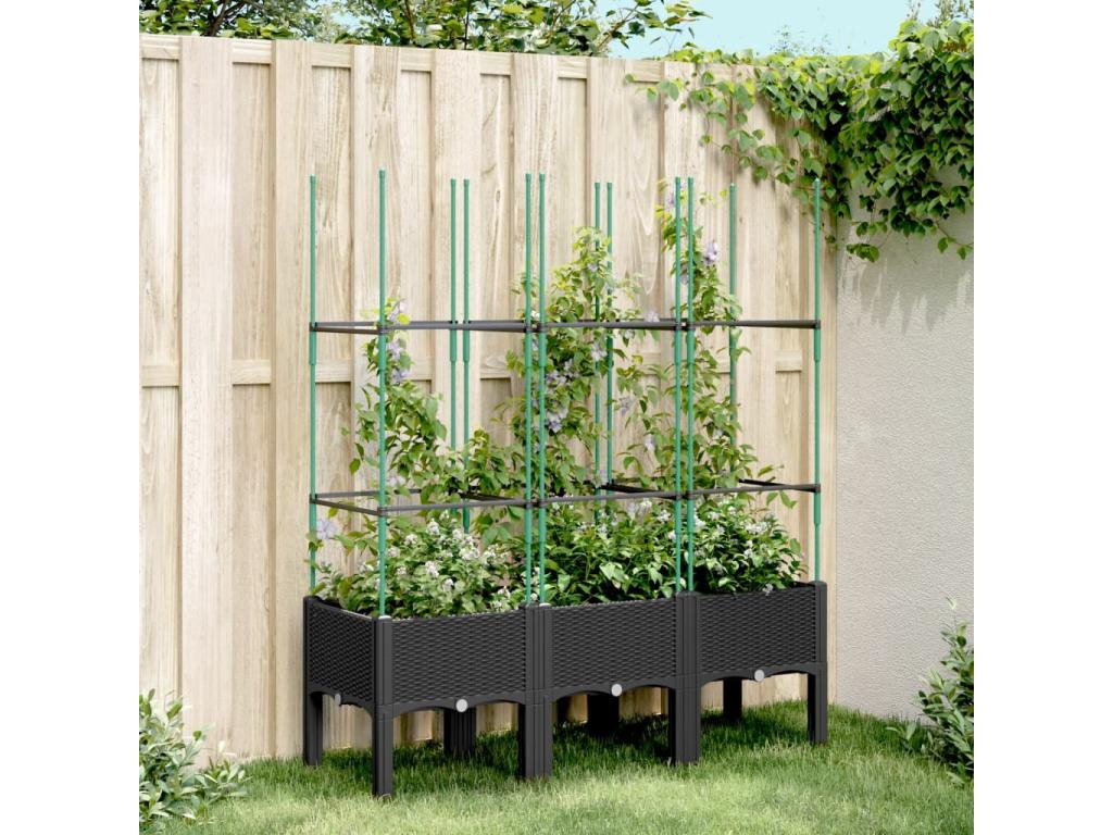 Planter with black trellis 120x40x142.5 cm PP SUEN98127