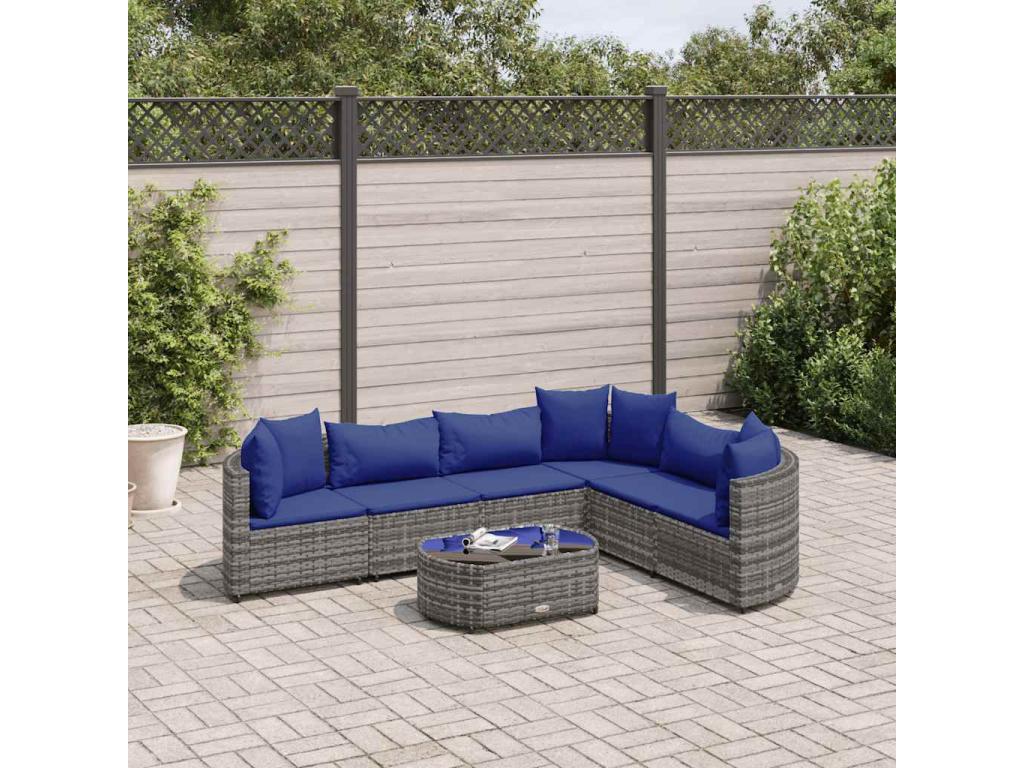 7-piece garden furniture set with cushions, grey woven resin UOVC57811