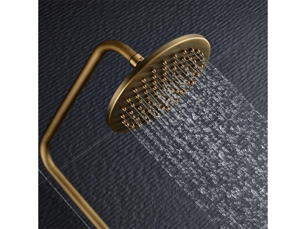 Boisona Retro Bronze Brass Shower Column with Mechanical Mixer Tap, Height Adjustable, 360° Rotating Stainless Steel Kitchen Faucet, Brushed Gold Finish, JIBN10501