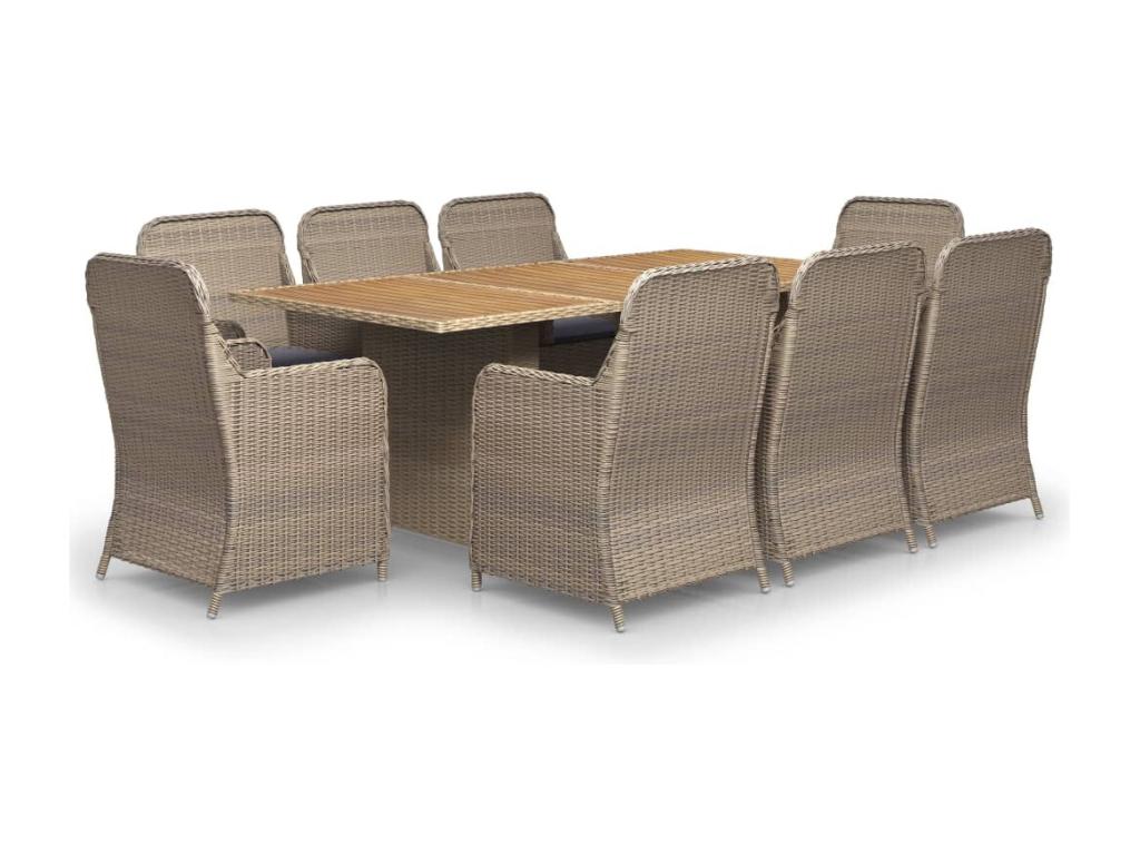 9-piece garden dining set, brown woven resin, PIYZ18506