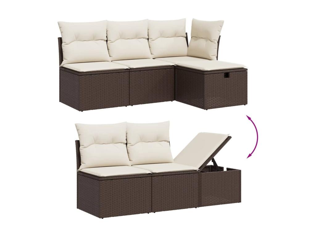 Garden furniture set with cushions, 6 pieces, brown woven resin, JGVF10538
