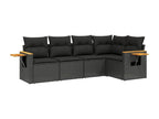 5-piece garden furniture set with cushions, black woven resin BHKZ37534