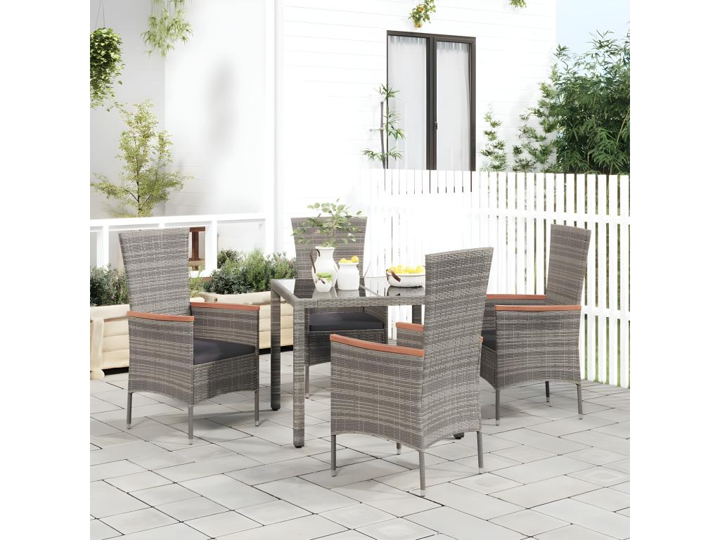 Garden chairs with cushions, set of 4, woven resin, grey, SIEE44429