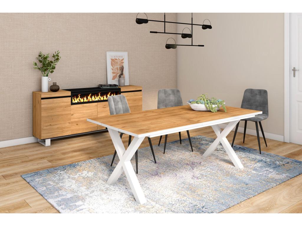 Dining table for 10 people, 200cm, robust, stable structure, solid legs, oak/white XRZE69080