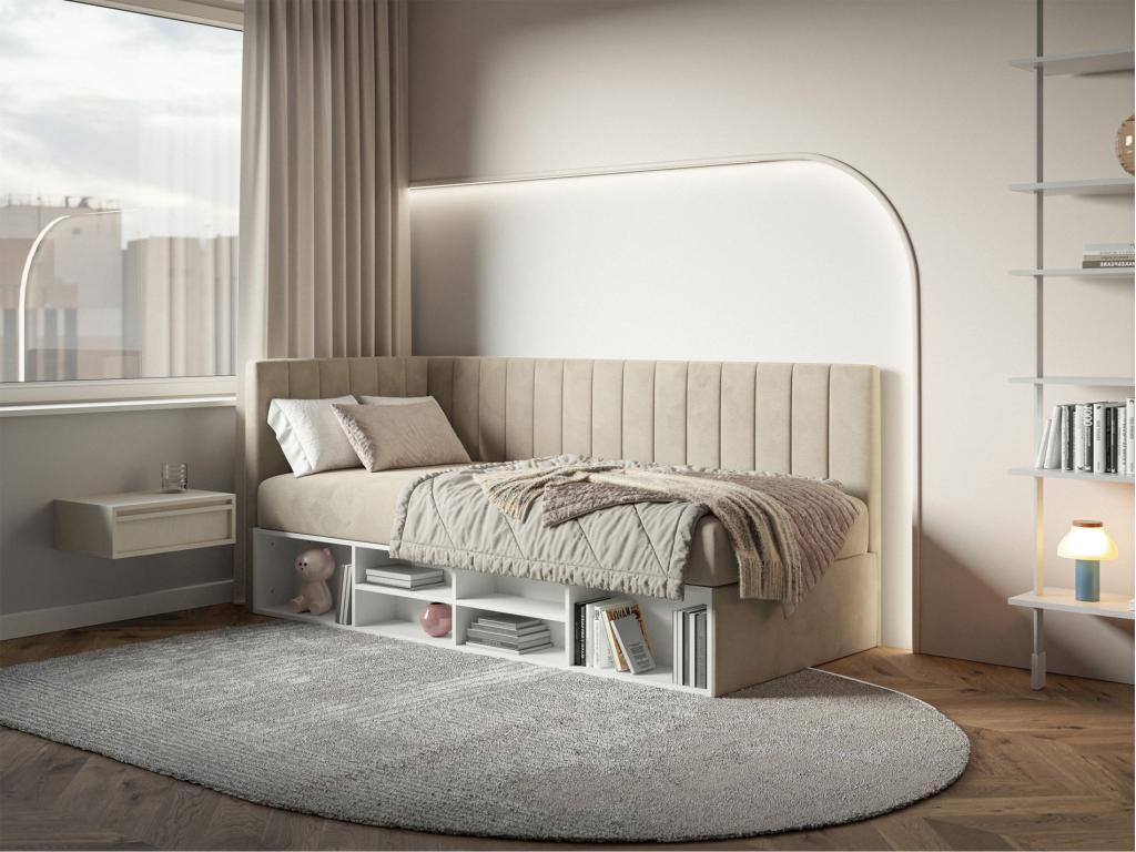 Teen bed with storage - light beige - right-hand side - Boisona RDVP40937