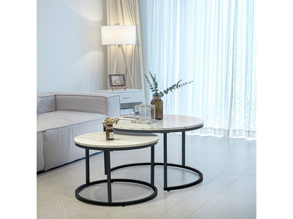 Nobellea Set of 2 side tables in white metal with marble finish, 50 x 60 cm, DTVL85836