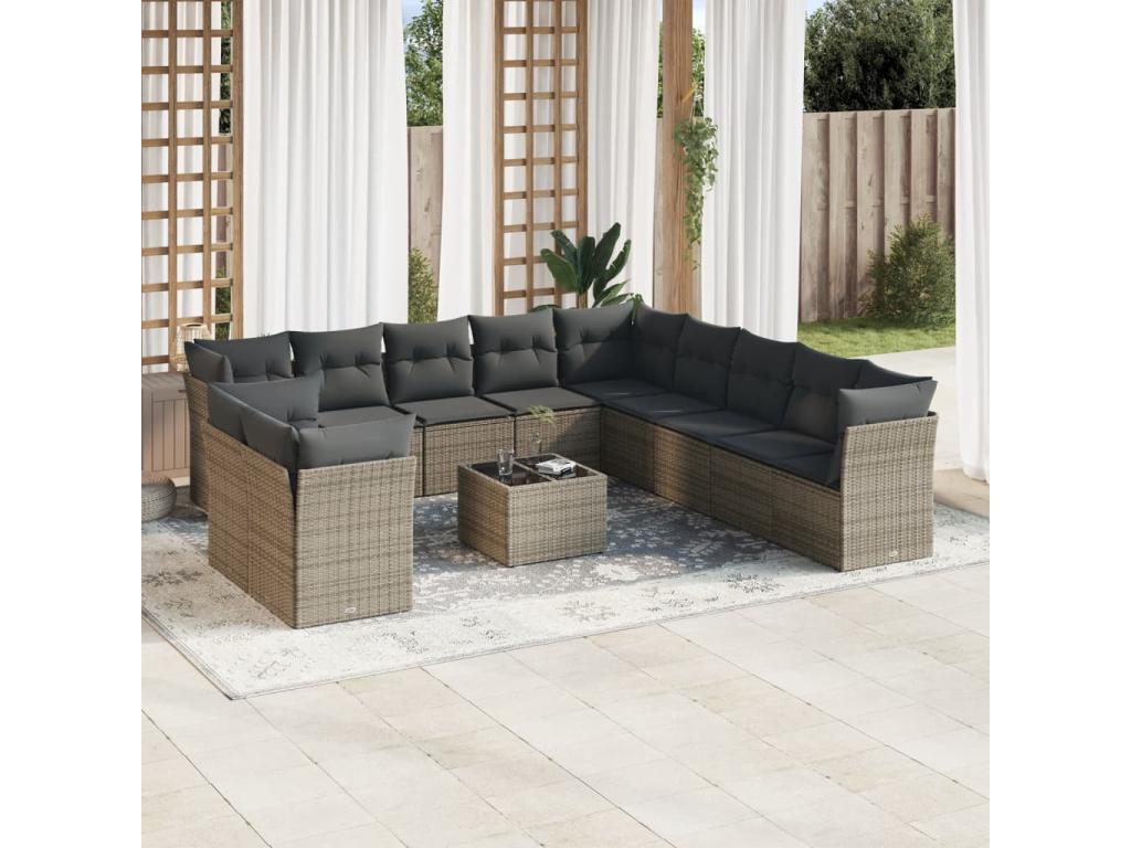 Garden furniture set with cushions, 12 pieces, grey woven resin YBCF17642