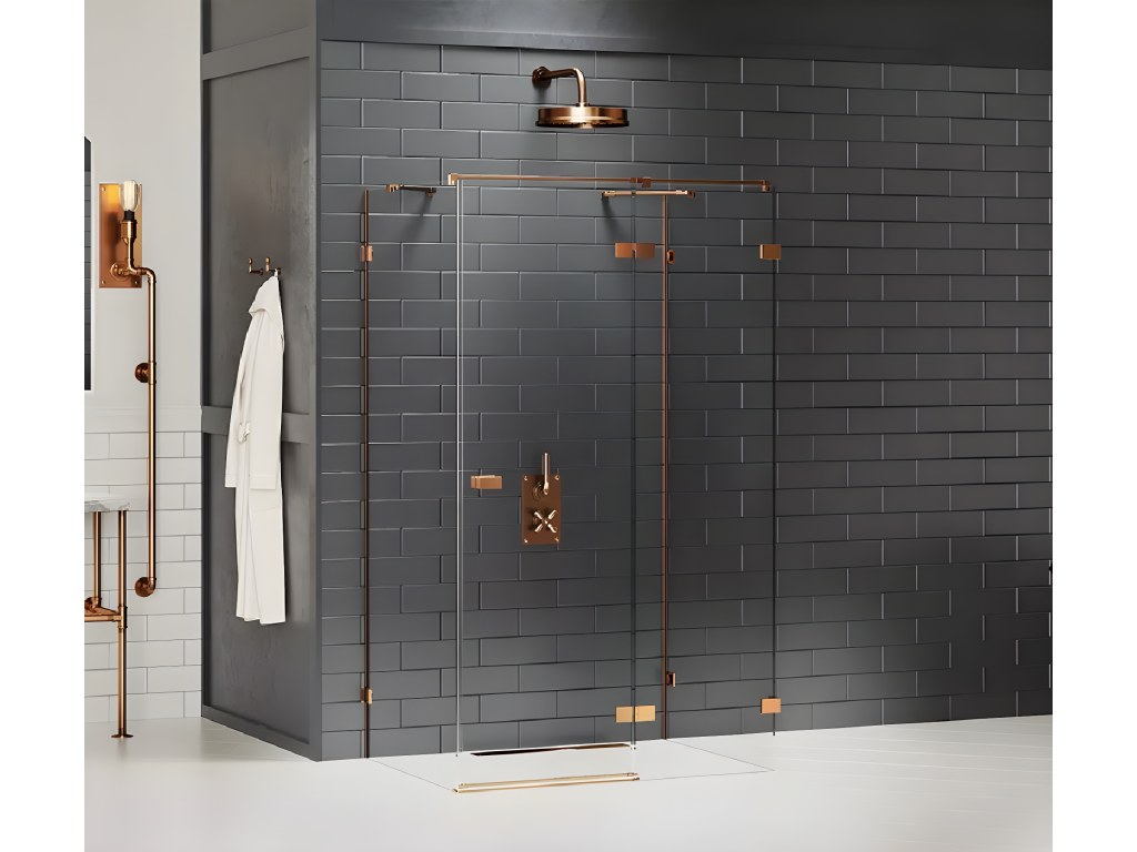 Nobellea COPPER BRUSHED right-hand pivoting shower enclosure 110x80 cm, brushed copper color, front access UHJY26605