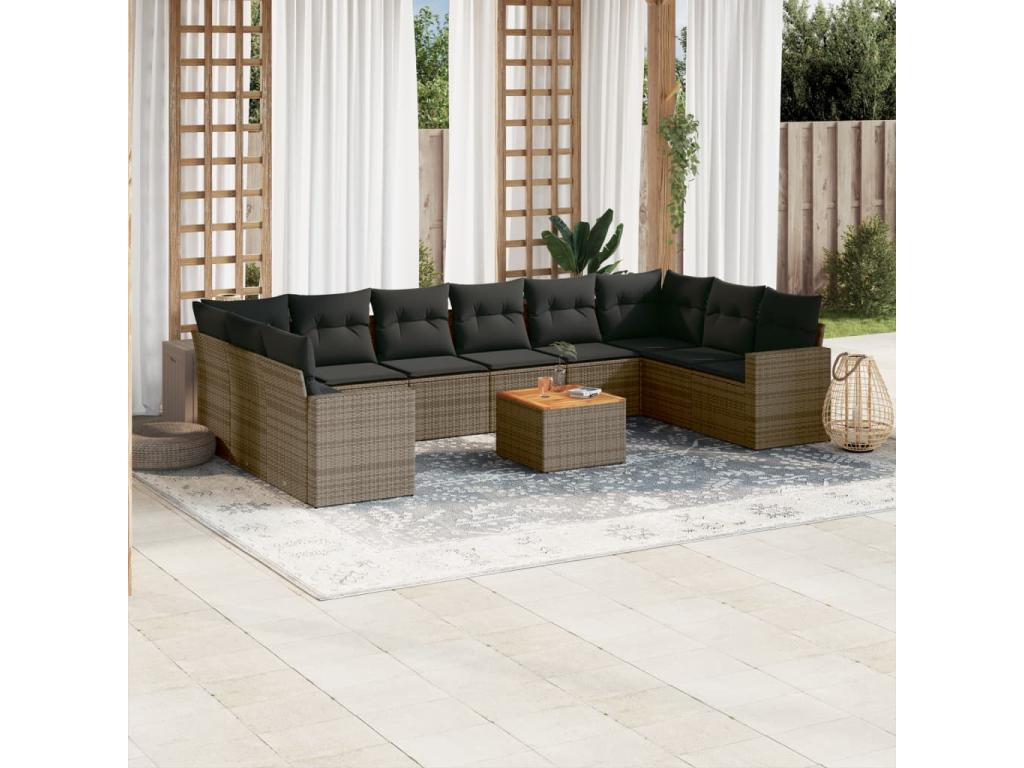 11-piece garden furniture set with grey resin wicker cushions DTID85793