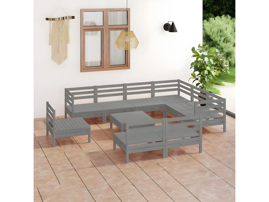 10-piece garden furniture set, solid pine wood, grey, WVLQ19746