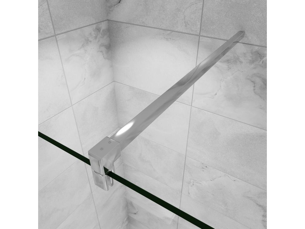 Walk-in shower enclosure with fixed pivot return, 90cm, 25x200cm, with 90cm square fixing bar, 8mm anti-limescale glass BYQU60440