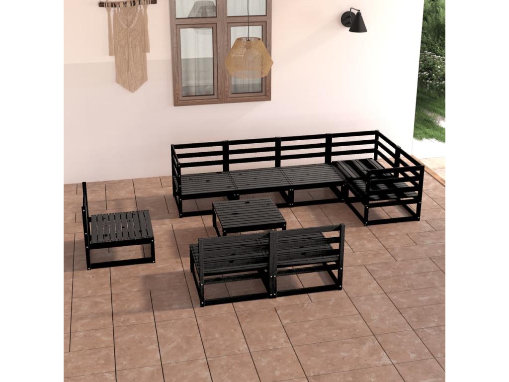 9-piece black solid pine wood garden furniture set HJBC04945