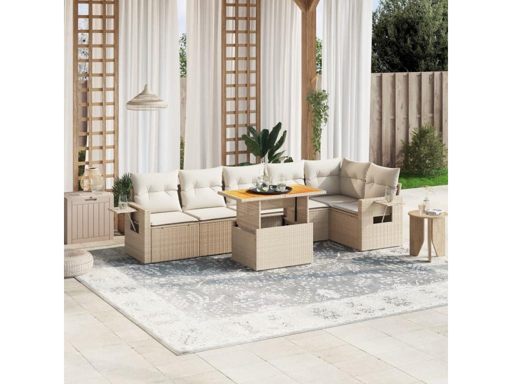 7-piece beige resin wicker garden furniture set with cushions DDVH11380