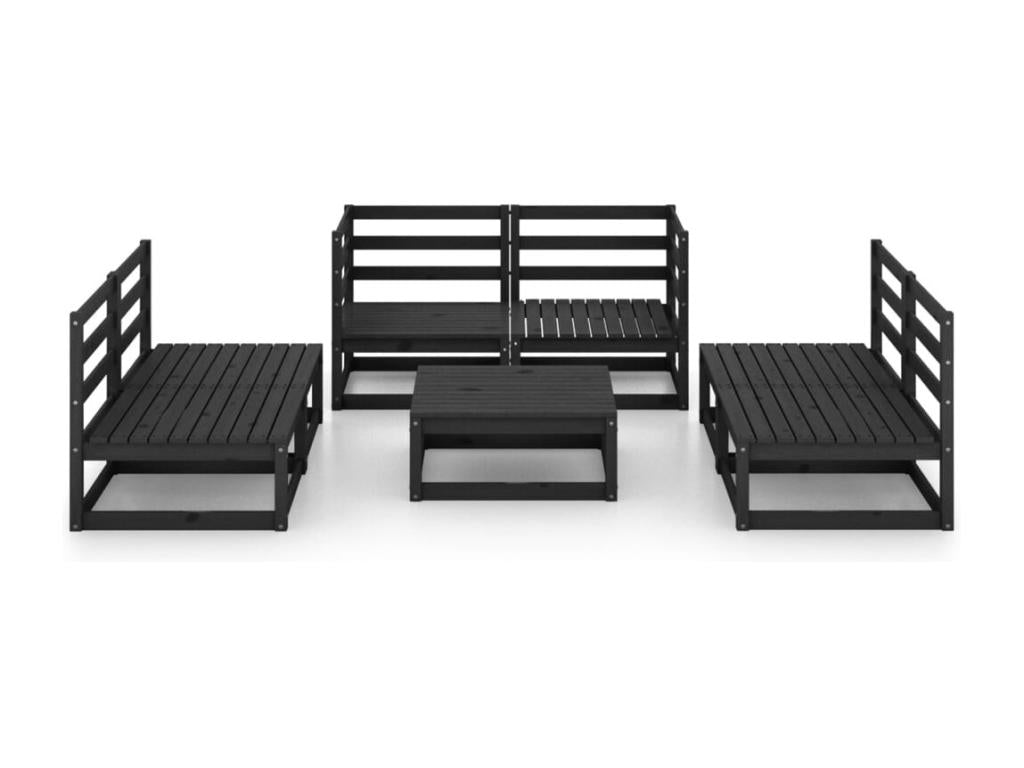 7-piece black solid pine wood garden furniture set RBAD64810