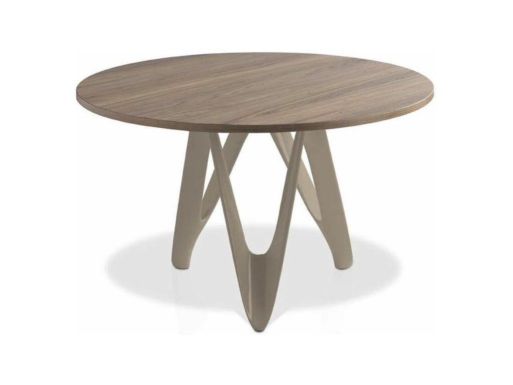 Round table with walnut wood top and brown lacquered fiberglass base, Boisona - Dimensions: D 110 x H 76 cm QULZ32003