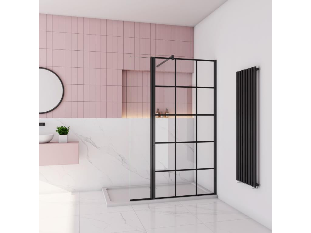 Nobellea industrial shower screen 90x200cm with a 30cm pivoting return, supplied with a 90cm stabilizing bar SRRD59669