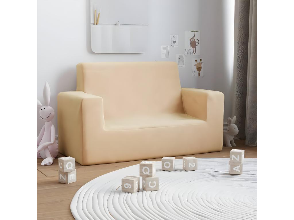 Children's 2-Seater Sofa, Cream, Soft Plush, TFQK56359