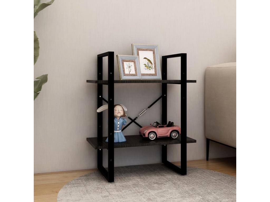 2-Tier Bookshelf, Black, 60x30x70cm, Solid Pine Wood, AYRL22066