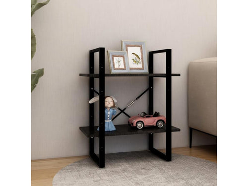 2-Tier Bookshelf, Black, 60x30x70cm, Solid Pine Wood, AYRL22066