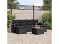 7-piece garden furniture set with cushions, black resin wicker QQDU32404