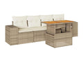 5-piece garden furniture set with cushions, beige woven resin RTWH06195