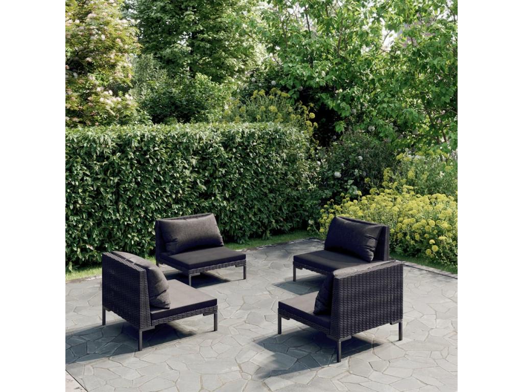 4-piece garden furniture set with cushions, woven resin, dark grey QNQG78324