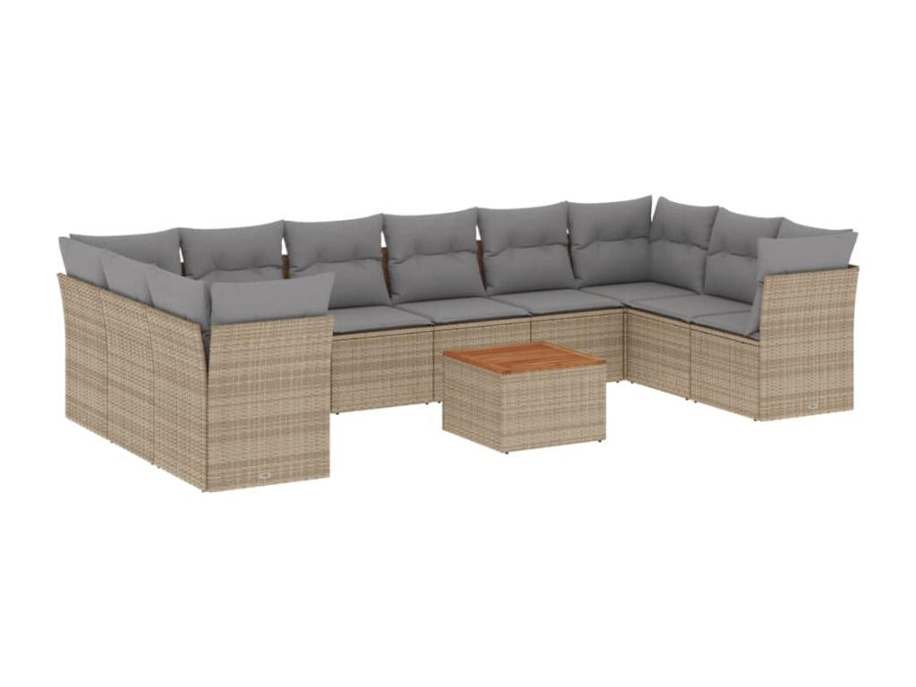 11-piece garden furniture set with beige resin wicker cushions WHFW02381