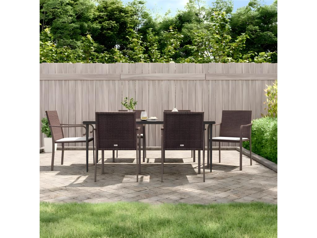 Garden chairs and cushions, set of 6, brown, 56x59x84 cm, rattan, UNEN10711