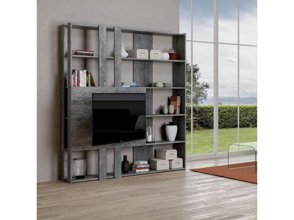 Boisona M bookcase with TV stand, concrete grey, NLWS99446